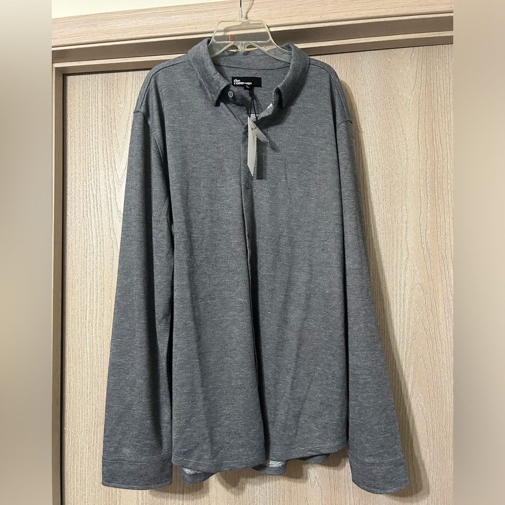 NWT The Commons Gray Button-Up Shirt Men's Linen Blend Sz XL Minimalist Business
